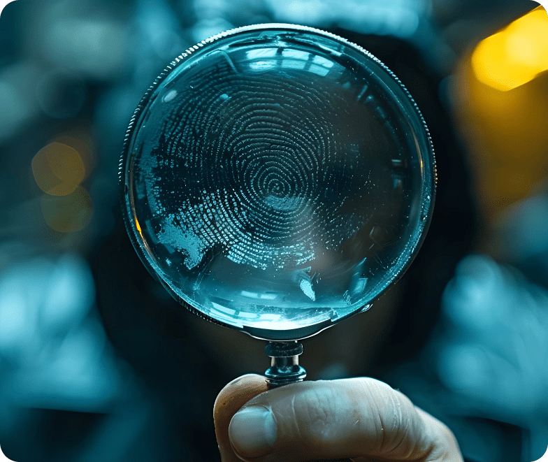 Magnifying glass with a fingerprint.